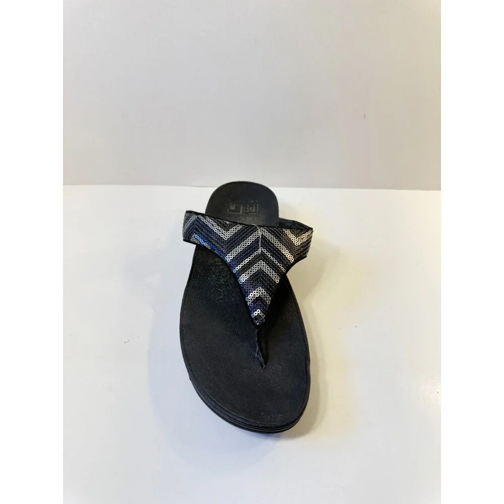 Fit Flop Womens Sandals Lulu Sequin Zigzap Black Strap US 10